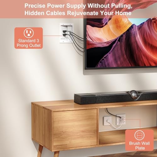 in-Wall TV Cable Concealer Kit with Recessed Power – 2 AC Outlet, 9ft Cord, and Hand Saw – Easy, Safe Cable Management for Organized TV and Home Theater Setups，Easy Installation Kit，Multiple Scenarios - Image 3