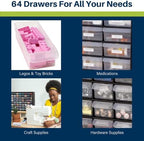 Akro-Mils 64-Drawer Plastic Drawer Storage Cabinet for Garage Organization, Bead Organizer, Building Bricks Storage, Teacher Toolbox, Makeup Organizer, 20-Inch W x 6-Inch D x 16-Inch H, 10164 Yellow - Image 6