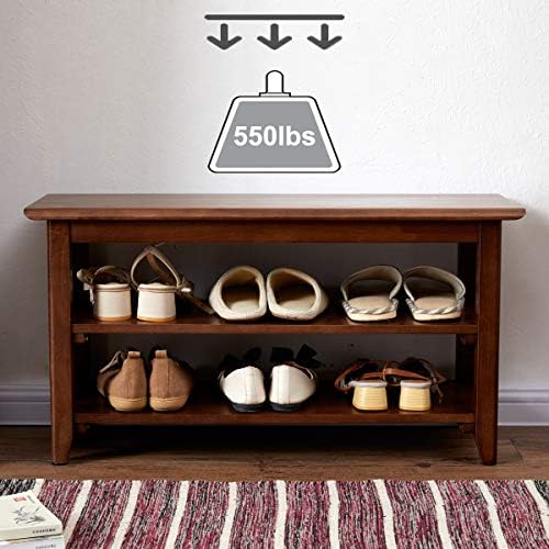 XKZG Shoe Rack Bench Wooden Shoe Storage Bench Entryway Bench, Brown, 23.6" - Image 3