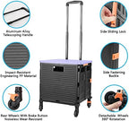 Quick Utility Cart Folding Portable Rolling Crate Handcart with Durable Heavy Duty Plastic Telescoping Handle Collapsible 4 Rotate Wheels for Travel Shopping Moving Luggage Office Use - Image 2