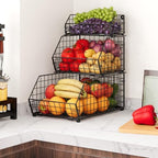 3-Tier Fruit Basket for Kitchen Counter, Stackable Wire Baskets Wall, Potato and Onion Storage Bins, Pantry Organizers, Pantry Storge and Storage for Potato, Onion, Produce, Fruit, Vegetable, Snack - Image 5