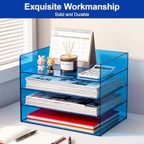 Gelite Acrylic File Organizer for Desk 4 Tiered Stackable Letter Tray Office Paper Storage Desktop Document Sorter, Blue - Image 7