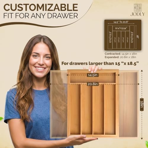 Bamboo Kitchen Utensil Drawer Organizer for Silverware | 100% Natural Expandable 14-20 Inch Kitchen Drawer Organizers for Utensils | Non-Slip Base | Screwed Joints for Long-Lasting Durability - Image 3