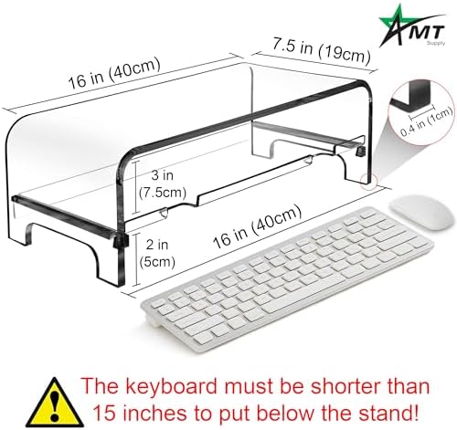 AMT 2 Tier 5.7 Inch High Acrylic Laptop Monitor Stand & Computer Riser with Cat Keyboard Protector, Space-Saving Design, Extra Storage, Clear Shelf - Ideal for Monitors, Laptops, Printers, Desktop - Image 4