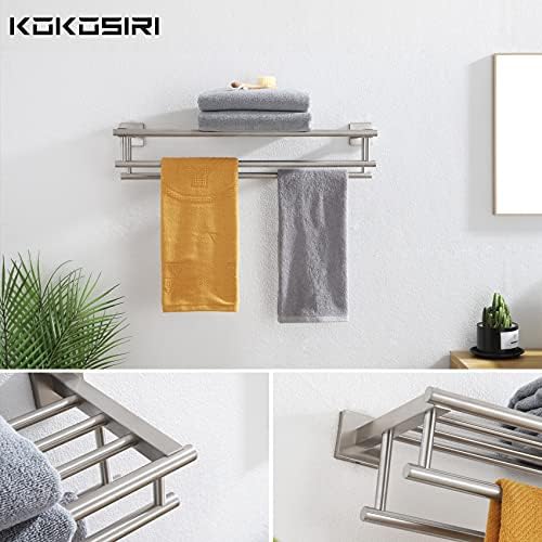 KOKOSIRI 24 Inch Towel Shelf with Double Towel Bars Bathroom Towel Rack Towel Holder Wall Mounted SUS 304 Stainless Steel, Brushed Nickel, B6005BR-L24 - Image 3