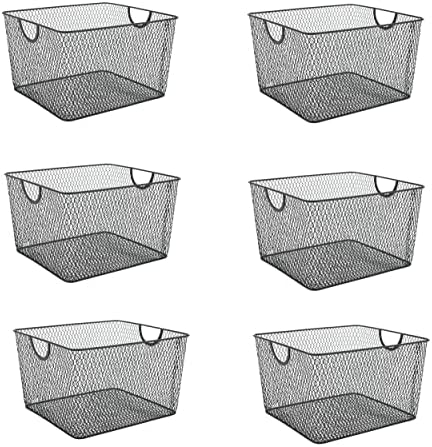 Ybm Home Household Wire Mesh Open Bin Shelf Storage Basket Organizer Black For Kitchen Pantry, Cabinet, Fruits, Vegetables, Pantry Items Toys 10” x 9” x 6”, 6-Pack, Black by YBMHome