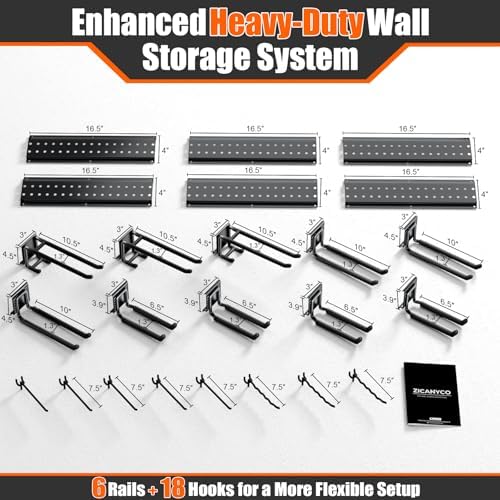 Garage Tool Organizer Wall Mount 99 inches with 18 Adjustable Heavy-Duty Hooks, Garage Organization, Garden Tool Storage Rack for Garage, Yard, and Shed, Holds Up to 750 lbs - Image 3