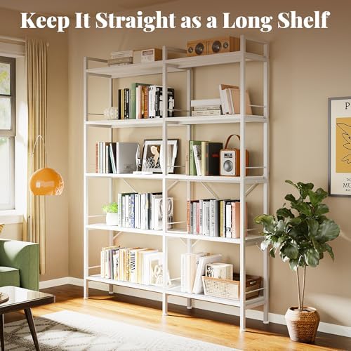Huuger 5 Tier Bookshelf, L Shaped Corner Bookshelf with 10 Open Shelves, 49.4 Inch Straight Wide Bookcase with Metal Frame and Wooden Board, Adjustable Feet, White - Image 4