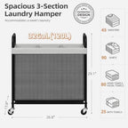 STORAGE MANIAC Rolling Laundry Hamper with Wheels 3-Section Laundry Sorter Rolling Laundrys Basket on Wheels with Removable Bag Clothes Hamper Laundrys Organizer Cart Bathroom Bedroom 120L Grey - Image 3