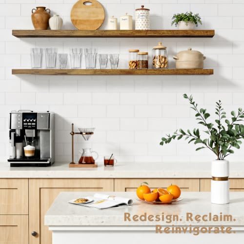 48 Inch Long Floating Shelves, Rustic Brown Wall Shelf for Living Room - Image 2
