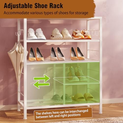 GiftGo Modern White Large 5-Tier Hall Tree Entryway Wooden Shoes Rack Shelf Coat Rack with Movable 9 Metal Hooks Storage Organizer for Home Office Bedroom Mudroom Living Room - Image 6