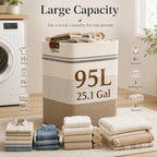 Laundry Hamper, Cotton Rope Laundry Basket with Leather Handles, 25.1-Gallon/95 L Large Clothes Hampers for Laundry, Woven Laundry Baskets for Blankets, Clothing, Bedroom, Living Room, Nursery - Image 6