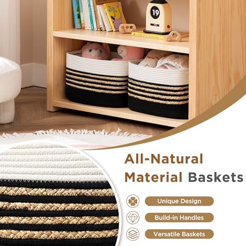 UBBCARE 4 Pack Baskets for Organizing, Woven Storage Baskets for Toys and Towel, Rectangle Cotton Rope Basket with Handles, 14''L x 8''W x9''H, Black - Image 5