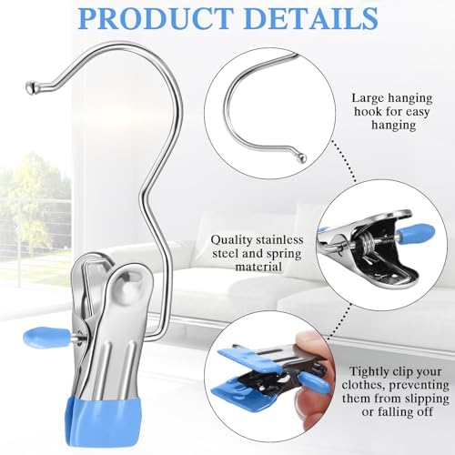 Yinder Boot Hangers Clips Laundry Hooks Hanging Stainless Steel Clothes Pins Portable Hangers for Closet Travel Socks Pants Handbags Hats Towels(Blue,250 Pcs) - Image 4