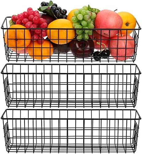 Hedume 3 Pack Metal Wire Storage Organizer Basket, 16.2" x 6.3" x 4.4" Bin Basket with Handles, Versatile Organizer for Kitchen, Pantry, Closet, Laundry Room, Cabinets, Bathroom - Black - Image 2