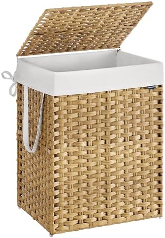 SONGMICS Laundry Hamper with Lid, 29 Gal (110 L) Synthetic Rattan,Foldable by SONGMICSbySONGMICSHOME