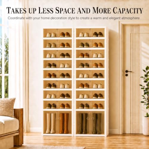 9-Tier Tall Foldable Shoe Rack Set 2 with Wheels, Fits 18 Pairs - Image 4