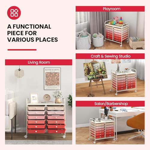 COSTWAY 12-Drawer Rolling Storage Cart, Utility Storage Organizer Cart - Image 7