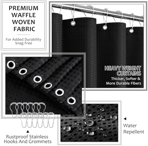 XLHOMO Matte Black Bathroom Sets with Shower Curtain and Rugs, 8-Piece Resin Bathroom Accessories Sets Complete, Soap Dispenser, Toothbrush Holder, Tumbler, Tray & Apothecary Jars Bathroom Essentials - Image 3