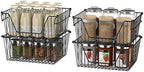 Slideep Wire Storage Baskets for Organizing, 4 Pack 14'' Stacking Metal Wire Freezer Organizer Bins with Handles, Large Pantry Baskets for Kitchen Cabinets, Bathroom, Laundry, Garage, Black - Image 3