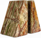 Ottimo Premium Polished Natural Marble bookends for use as Bookshelf Decor, Home, Office or Kitchen Shelves. Heavy, Triangular,and Modern Decorative Book Stopper with Anti-Slip Pads (Green Onyx) by Ottimo