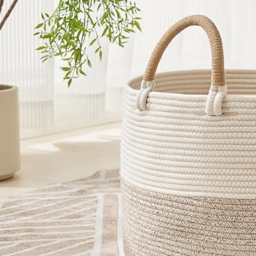 KAKAMAY Large Blanket Basket with Handles, Storage Basket for Living Room - Image 2