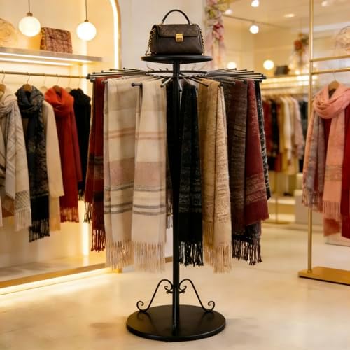 Rotatable Scarf Display Purse Tie Rack Shawl Stand Belt Hanger - Image 7