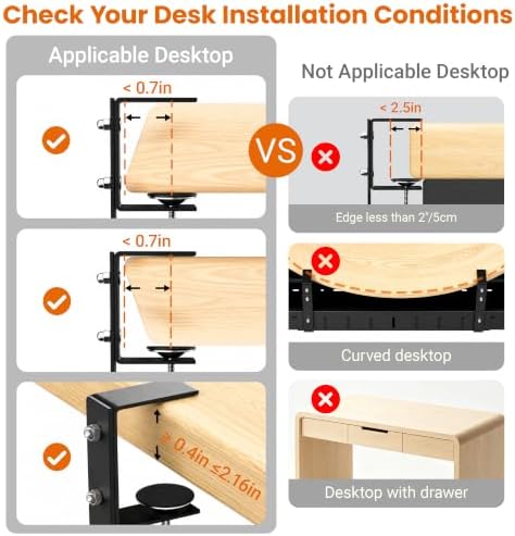 Under Desk Cable Management Tray-No Drill Clamp Moun，Expandable 25.2"–38.6" - Image 3