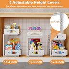 Under Sink Organizer, 2 Tier Under Sink Organizers and Storage, Adjustable Height, Slide out Metal Cabinet Organizers, Pull out Cabinet Storage Drawer Shelf for Kitchen Bathroom (White, 1 Pack) - Image 5