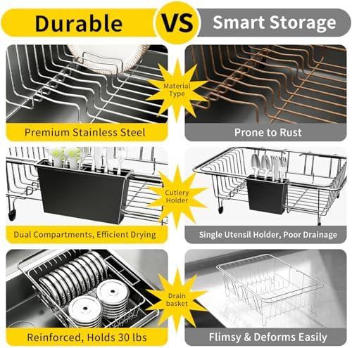 PureBox Expandable Dish Drying Rack Over/in-Sink Stainless Steel Organizer - Image 5