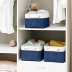TheWarmHome Storage Basket for Organizing - Medium 3 Pack 14x10x7 inch Fabric Storage Cubes for Shelves with Rope, Collapsible Storage Bin for Organizer Closet Cloth Gift Toy (White & Jean Blue) - Image 3
