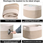 ICERZCZ Extra Large Blanket Basket for Living Room, Rectangle Woven Cotton Rope Storage for Blankets, Toys, Clothes, Shoes, 25”x16”x16”, Off White & Brown, 108L - Image 7
