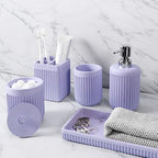 XLHOMO Resin Light Purple Bathroom Accessories Set 5 Pcs, Lotion Soap Dispenser, Toothbrush Holder, Bathroom Tumbler, Qtip Holder and Vanity Tray, Bathroom Countertop Organizer Set for Home Apartment by BetterbathroomwithXLHOME