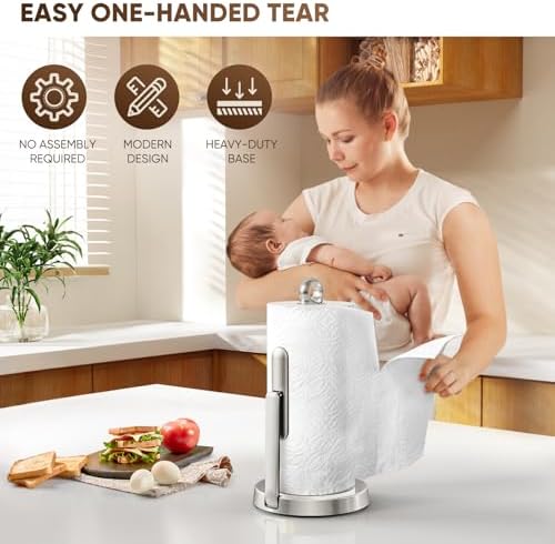 theaoo Heavy-Duty Paper Towel Holder with Tension Arm, Countertop(1,Silver) - Image 3