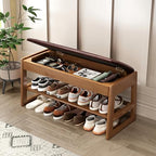 Shoe Rack Bench with Hidden Storage, 2‑Tier Solid Rubberwood Entryway Bench by IUNVR