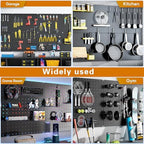 Peg Board, 114PCS Heavy Duty Metal Pegboard with Hooks, 8 Pack Black Peg Board Panels, 60lbs Load Capacity Each, Pegboard Wall Organizer for Garage, Workshop, Kitchen, Craft Rooms - Image 7