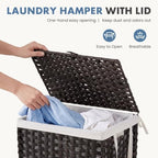 DUMOS Laundry Basket with Lid, 90L Wicker Laundry Hampers, Chestnut Brown - Image 2