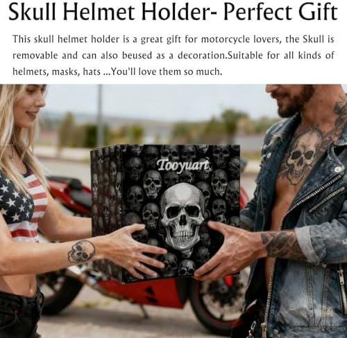Motorcycle Helmet Rack Wall Mount,Red Skull Helmet Holder Wall Mount with Hooks Helmet Hanger for Coats, Caps, Baseballs and Rugby Helmet,Motorcycle Accessories - Image 2