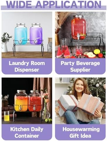 2 Pack 4L Laundry Detergent Dispenser with Stand, Glazeal 1 Gallon Glass Containers for Fabric Softener, Bleach & Laundry Room Organization, Includes 2pcs Measuring Cup & 2pcs Chalkboards - Image 7