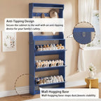 Blue Hidden Shoe Cabinet with 3 Flip Drawers & Coat Rack, Entryway - Image 6