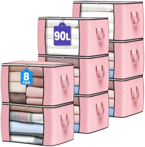 90L Large Storage Bags, 8 Pack Clothes Storage Bins Closet Organizers by BuddingJoy-BuildaJoyfulLifeforYou