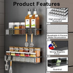 Aufworld Magnetic Spice Rack for Refrigerator, 6 Pack Magnetic Shelf, Fridge Magnet Organizer with Moveable 12 Hooks, Magnetic Fridge Shelf for Kitchen Organization and Storage (6 Pack) - Image 3