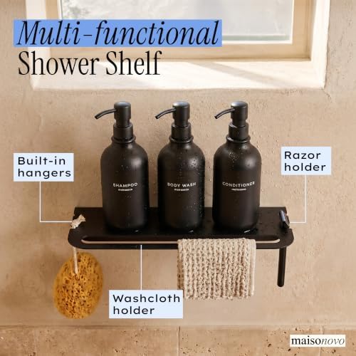 MaisoNovo Shower Caddy Bathroom Shelf with Towel Bar Wall Mounted Set of 2 - Image 3