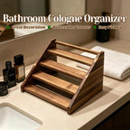 Acacia Wood 4 Tier Slanted Cologne Stand for Men, Wooden Fragrance Display Rack for Dresser Counter Bathroom Vanity - Image 3