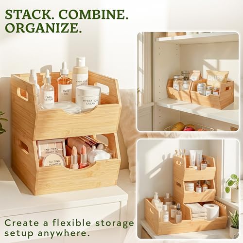 HOMESTEAD Extra Large Bamboo Pantry Storage Bins – 30% Larger, Stackable Potato Onion Storage Bin, Pantry Organizers and Storage, Produce Vegetable Organizer, Set of 3 - Image 4