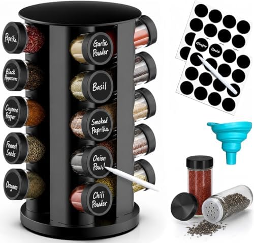 Handisen Rotating Spice Rack Organizer for Cabinet, Spice Racks Storage with 20 Jars, Spinning Spice rack for Kitchen Countertop, Spice Holder,Seasoing Storage Racks, Black by Handisen