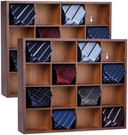 Tie Organizer Wall Mounted Tie Rack,Tie Box for Men,Tie Box Organizer with 16 Compartments，Tie Display Racks for Bedroom, Changing Room, Men Wardrobe(Brown,2 PCS) by Ribgwo