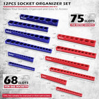 SEDY 12-Piece 1/4" 3/8" 1/2"-Drive SAE & Metric Magnetic Socket Organizer Set (Holds 143 Sockets) -Detachable Tool Tray with 5mm Magnetic Base for Garage/Home(Sockets Not Included) - Image 2