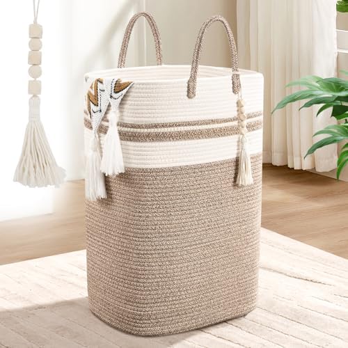 Woven Laundry Basket for Clothes, 100 L Large Rectangle Laundry Hampers, Nursery Storage Basket for Toys, Tall Dirty Clothes Hamper for Bedroom Aesthetic, Bathroom, Laundry Room by WENMER