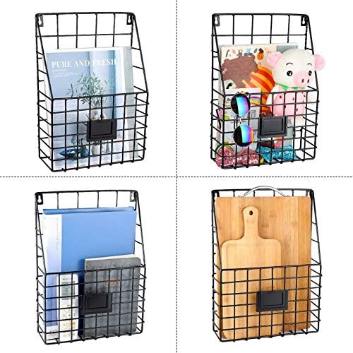 Storage Racks, Metal Wire Wall Mounted Magazine Holder, Wall Hanging Organizer holder for Files, Newspapers, Magazines with Tag Slot for Office, Home Organization, Black - Image 3